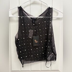 Sincerely Jules Black Mesh Top with Pearl Details